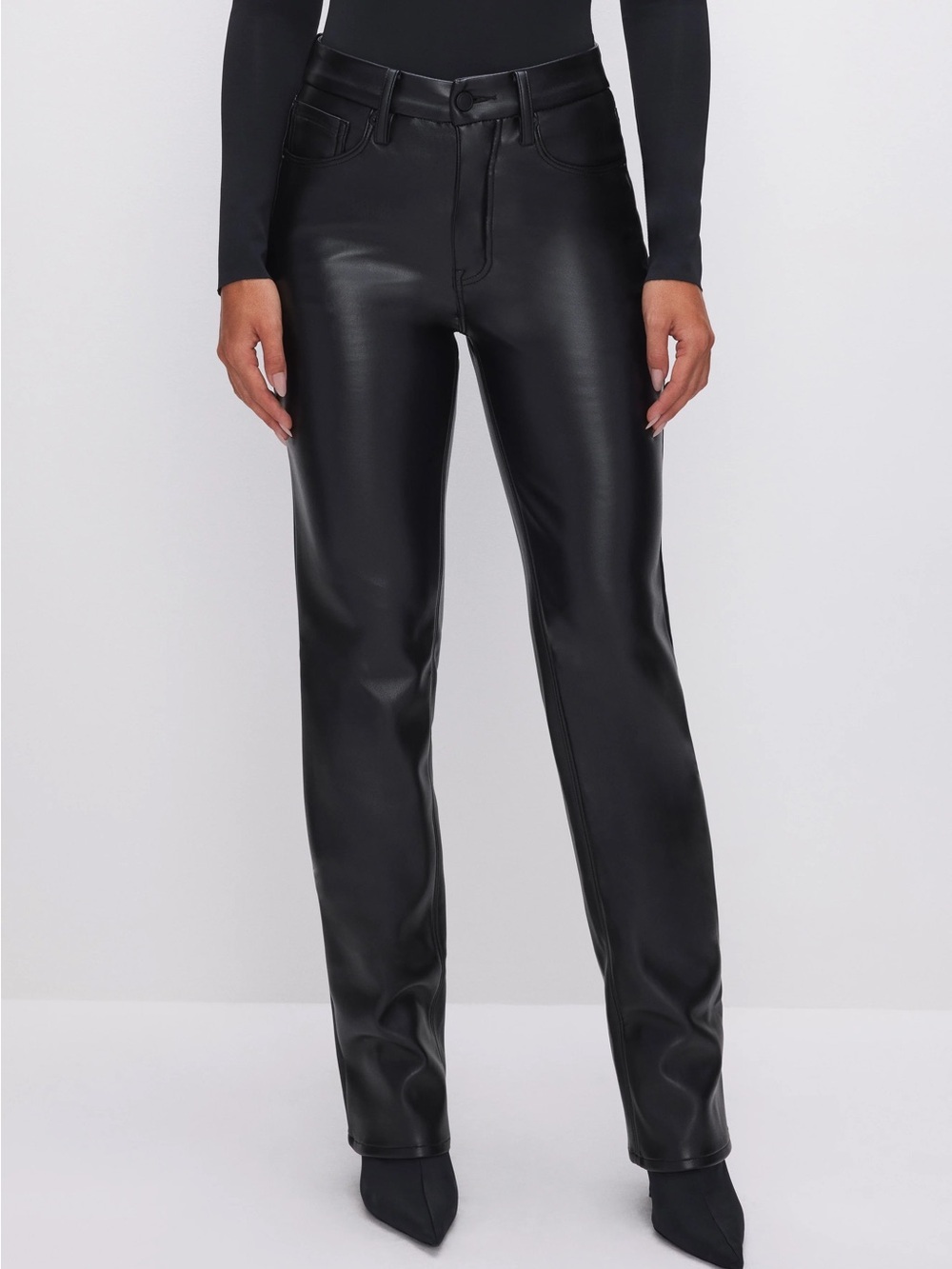 Good American Icon Black Faux Leather Straight Pants